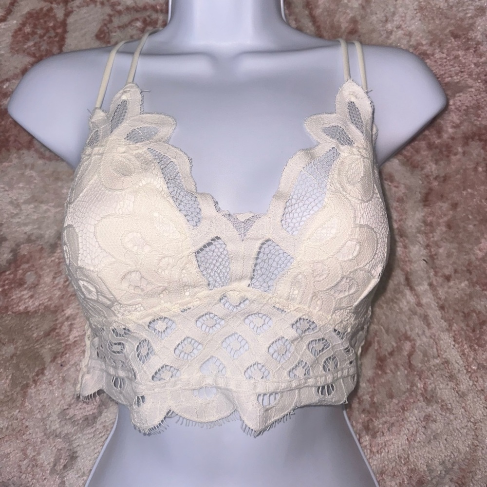 Women's Cross Strap (adjustable) & Stretchy Crochet Lace Bralette Pad Bra Top